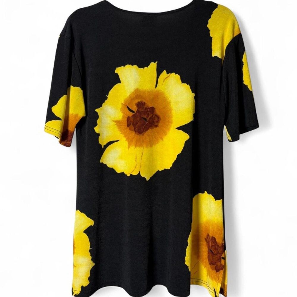 90s VTG Sunflower Lounge Set Made in USA Capri Pants Tunic Top Stretch M/L - Picture 3 of 8